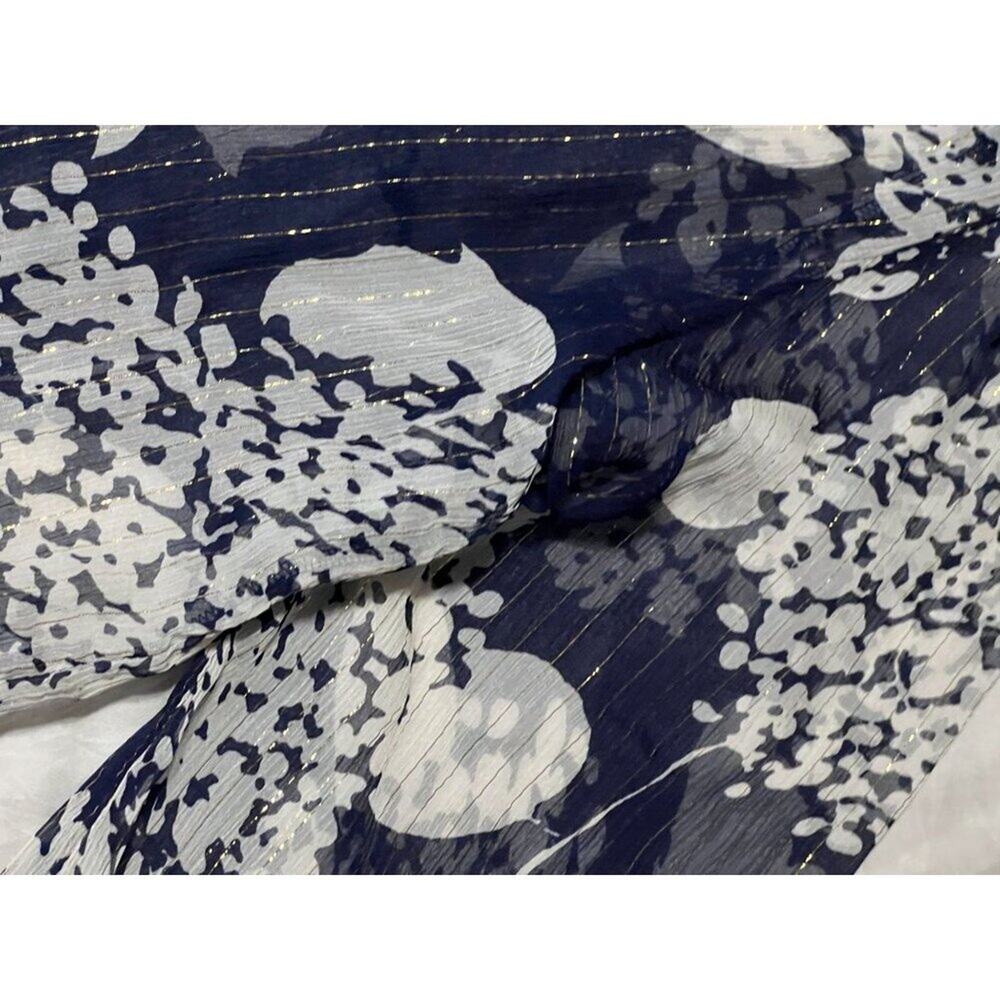 Zara Mulberry Silk Navy/Ecru Long Sleeve Blouse with Studs Women's Size Medium N - Picture 12 of 16